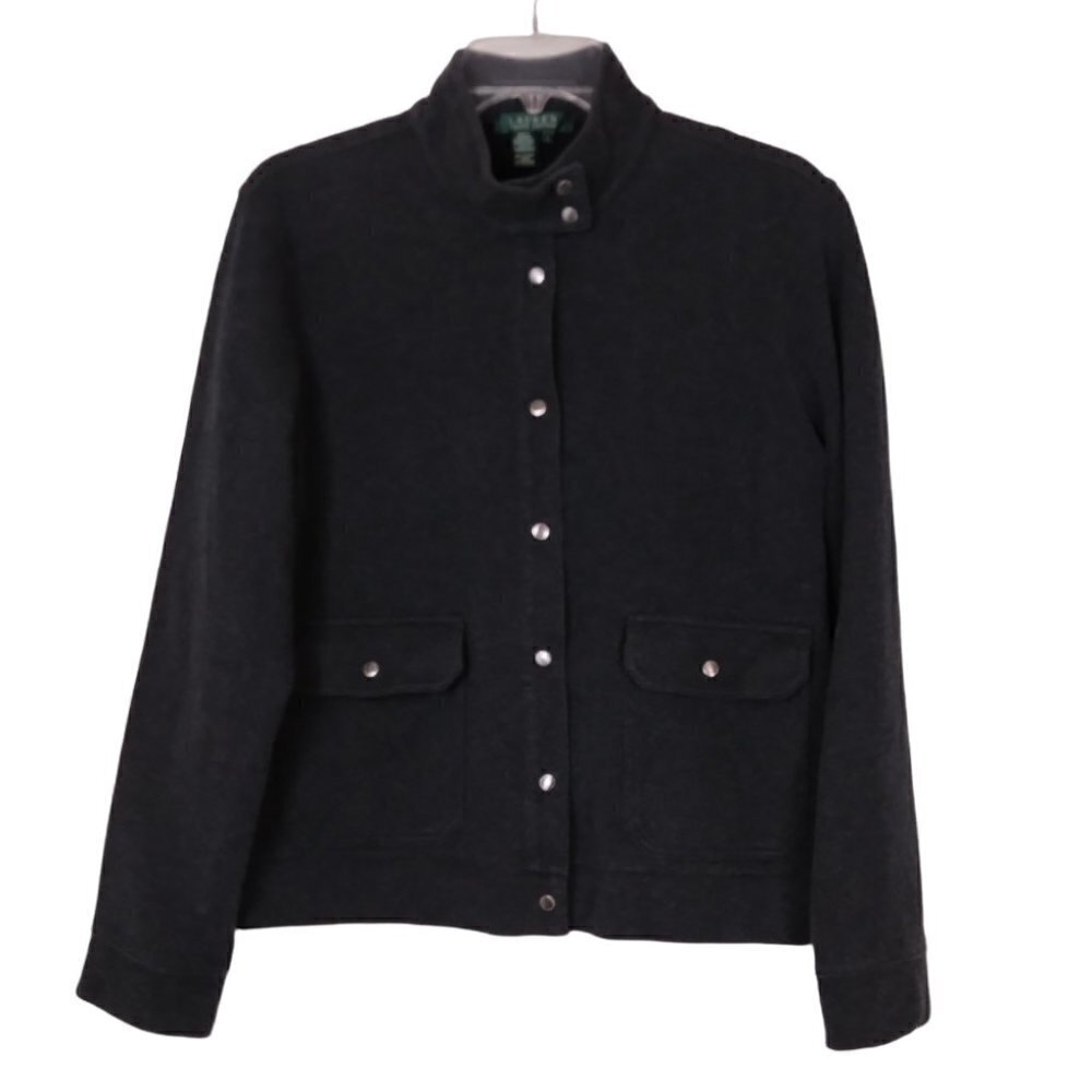 Lauren Ralph Lauren | Charcoal Gray Snap Front Knit Sweater Jacket | Size L